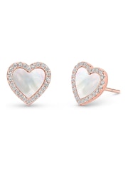 Beaverbrooks Rose Gold Plated Cubic Zirconia Mother of Pearl Heart Stud Earrings - Image 2 of 4