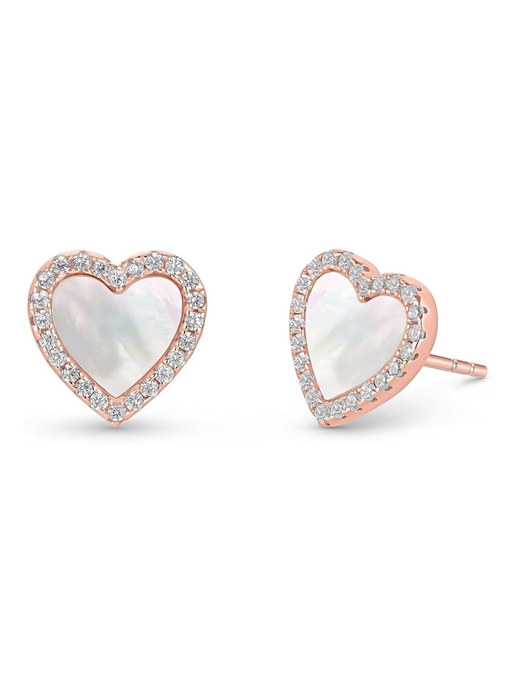 Beaverbrooks Rose Gold Plated Cubic Zirconia Mother of Pearl Heart Stud Earrings - Image 2 of 4