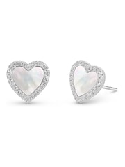 Beaverbrooks Sterling Silver Cubic Zirconia Mother of Pearl Heart Stud Earrings - Image 1 of 4