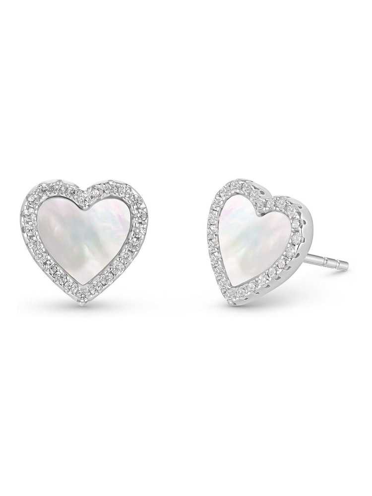 Beaverbrooks Sterling Silver Cubic Zirconia Mother of Pearl Heart Stud Earrings - Image 1 of 4