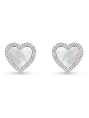 Beaverbrooks Sterling Silver Cubic Zirconia Mother of Pearl Heart Stud Earrings - Image 2 of 4