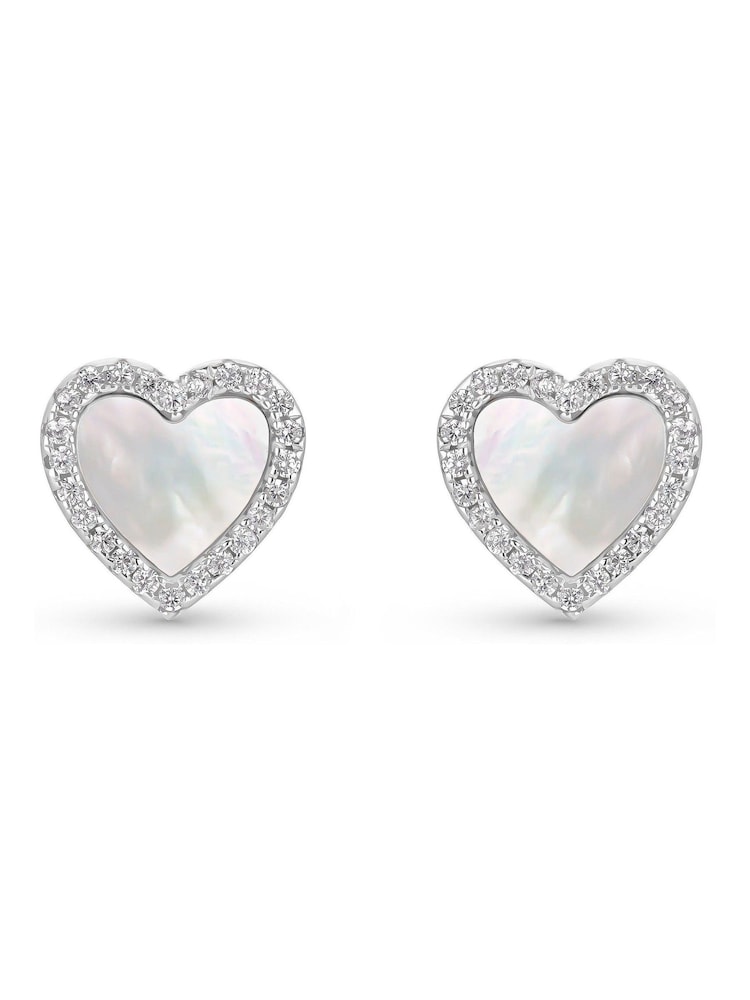 Beaverbrooks Sterling Silver Cubic Zirconia Mother of Pearl Heart Stud Earrings - Image 2 of 4