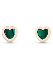 Beaverbrooks 9ct Yellow Gold Green Malachite Heart Stud Earrings - Image 1 of 4