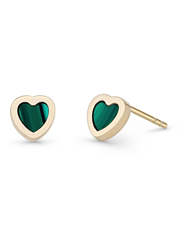 Beaverbrooks 9ct Yellow Gold Green Malachite Heart Stud Earrings - Image 2 of 4