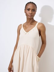 Apricot Natural Shell Detail Tiered 100% Cotton Midaxi Dress - Image 3 of 4