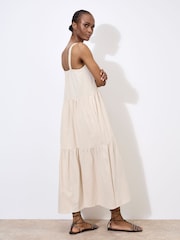 Apricot Natural Shell Detail Tiered 100% Cotton Midaxi Dress - Image 4 of 4