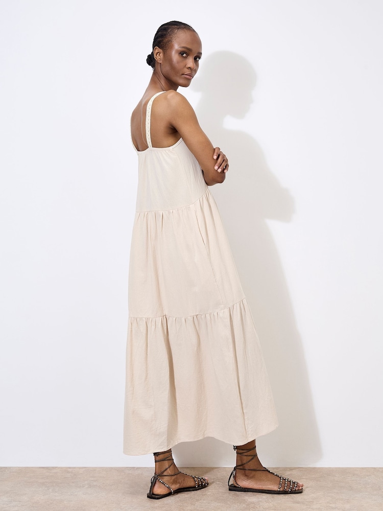 Apricot Natural Shell Detail Tiered 100% Cotton Midaxi Dress - Image 4 of 4