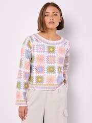 Apricot Blue Crochet Squares Jumper - Image 2 of 4