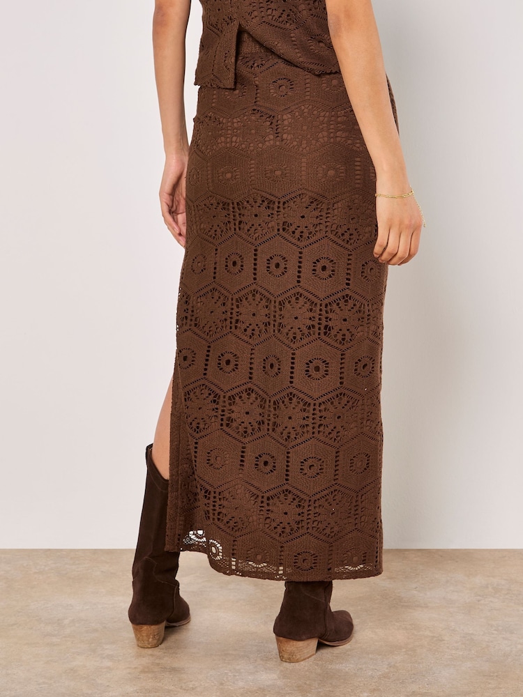 Apricot Brown Tile Crochet Maxi Skirt - Image 4 of 4