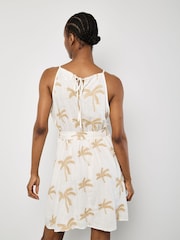 Apricot Cream Embroidered Palm Halter Neck Midi Dress - Image 3 of 4