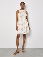 Apricot Cream Embroidered Palm Halter Neck Midi Dress - Image 4 of 4