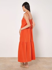 Apricot Orange Shell Detail Tiered 100% Cotton Midaxi Dress - Image 4 of 4