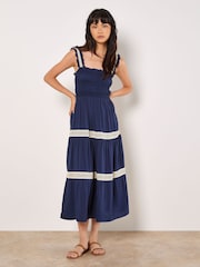 Apricot Blue Smocked Nape Crochet Lace Dress - Image 1 of 5