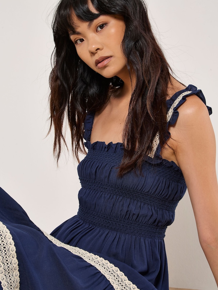 Apricot Blue Smocked Nape Crochet Lace Dress - Image 2 of 5