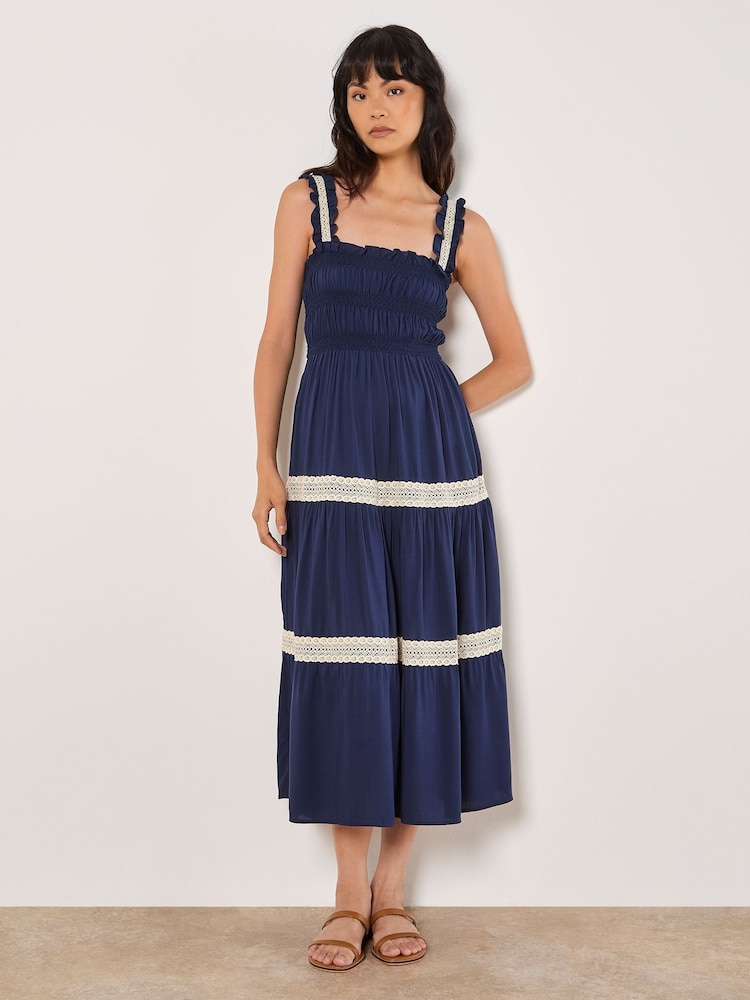 Apricot Blue Smocked Nape Crochet Lace Dress - Image 5 of 5 Apricot Blue Smocked Nape Crochet Lace Dress - Image 5 of 5