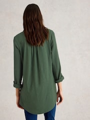 White Stuff Green Annie Double 100% Organic Cotton Cloth Longline Shirt - Image 2 of 6