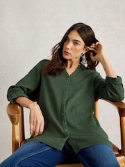 White Stuff Green Annie Double 100% Organic Cotton Cloth Longline Shirt - Image 3 of 6