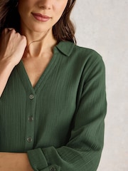 White Stuff Green Annie Double 100% Organic Cotton Cloth Longline Shirt - Image 4 of 6