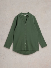 White Stuff Green Annie Double 100% Organic Cotton Cloth Longline Shirt - Image 5 of 6