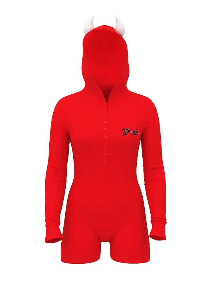 Victoria's Secret PINK Bright Vermillion Red Devil Halloween Onesie - Image 3 of 3 Victoria's Secret PINK Bright Vermillion Red Devil Halloween Onesie - Image 3 of 3
