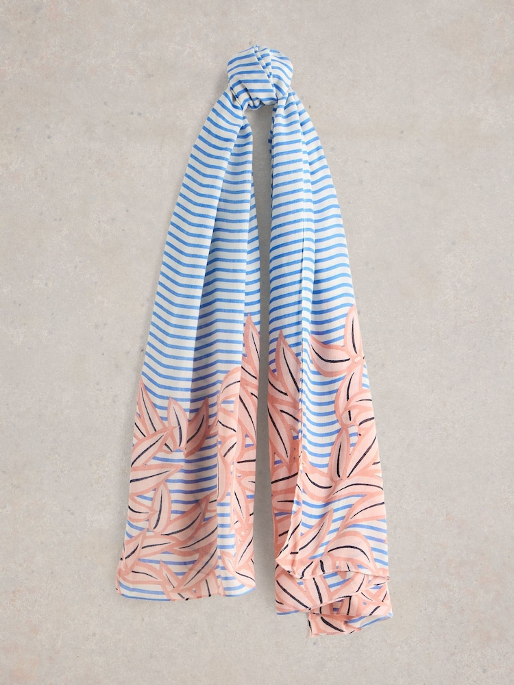 White Stuff Blue Suki Linear Leaf Print Scarf - Image 1 of 3