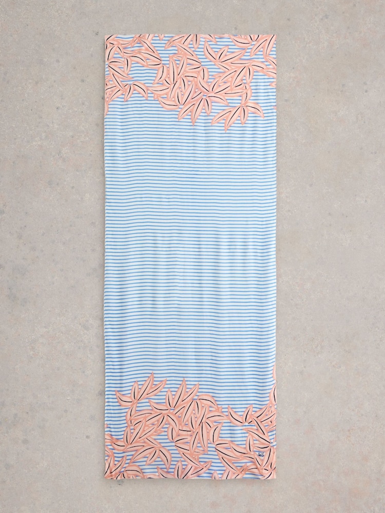 White Stuff Blue Suki Linear Leaf Print Scarf - Image 2 of 3