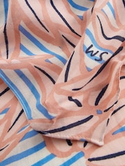 White Stuff Blue Suki Linear Leaf Print Scarf - Image 3 of 3