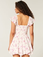 Hollister Flutter Sleeve Dipped Hem Mini Skort White Dress - Image 2 of 3