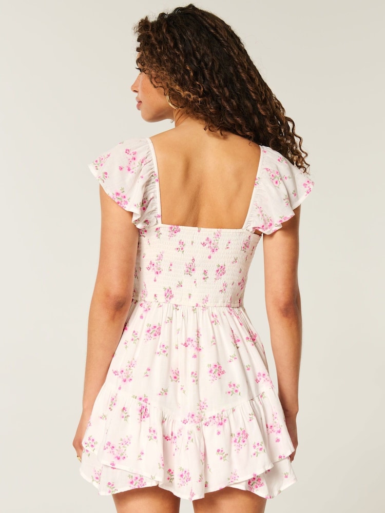 Hollister Flutter Sleeve Dipped Hem Mini Skort White Dress - Image 2 of 3
