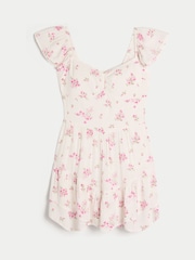 Hollister Flutter Sleeve Dipped Hem Mini Skort White Dress - Image 3 of 3