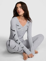Victoria's Secret PINK Medium Heather Grey Bats Halloween Onesie - Image 1 of 2