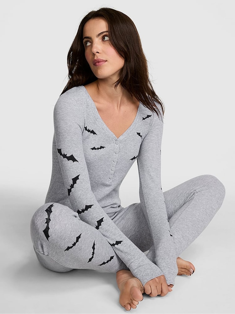 Victoria's Secret PINK Medium Heather Grey Bats Halloween Onesie - Image 1 of 2 Victoria's Secret PINK Medium Heather Grey Bats Halloween Onesie - Image 1 of 2