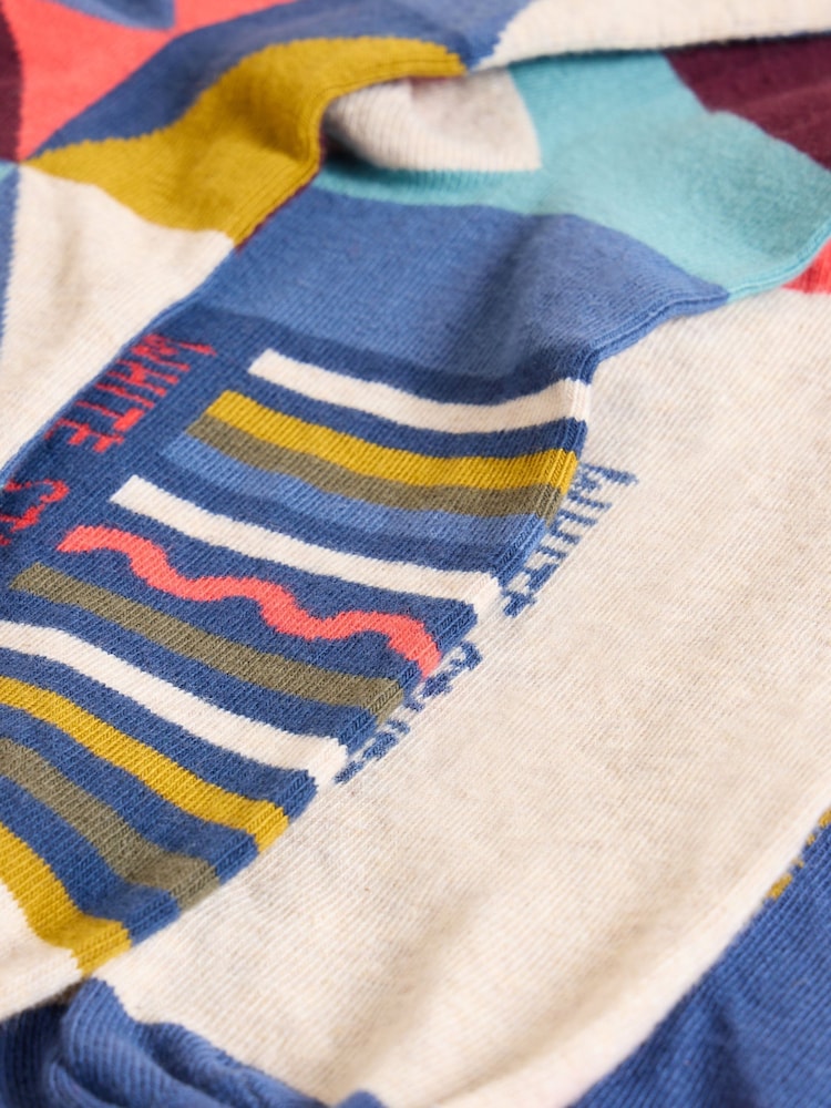 White Stuff Blue Geo Stripe Ankle Socks 4 Pack - Image 4 of 4