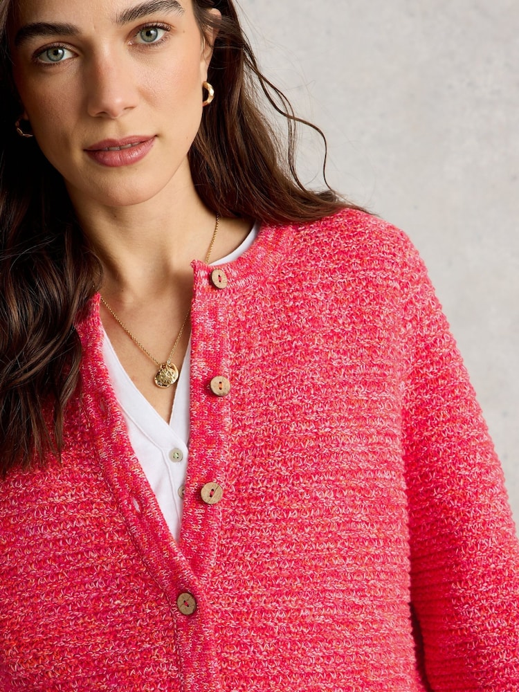 White Stuff Pink Belle Stitchy 100% Organic Cotton Cardigan - Image 2 of 5