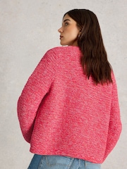 White Stuff Pink Belle Stitchy 100% Organic Cotton Cardigan - Image 3 of 5