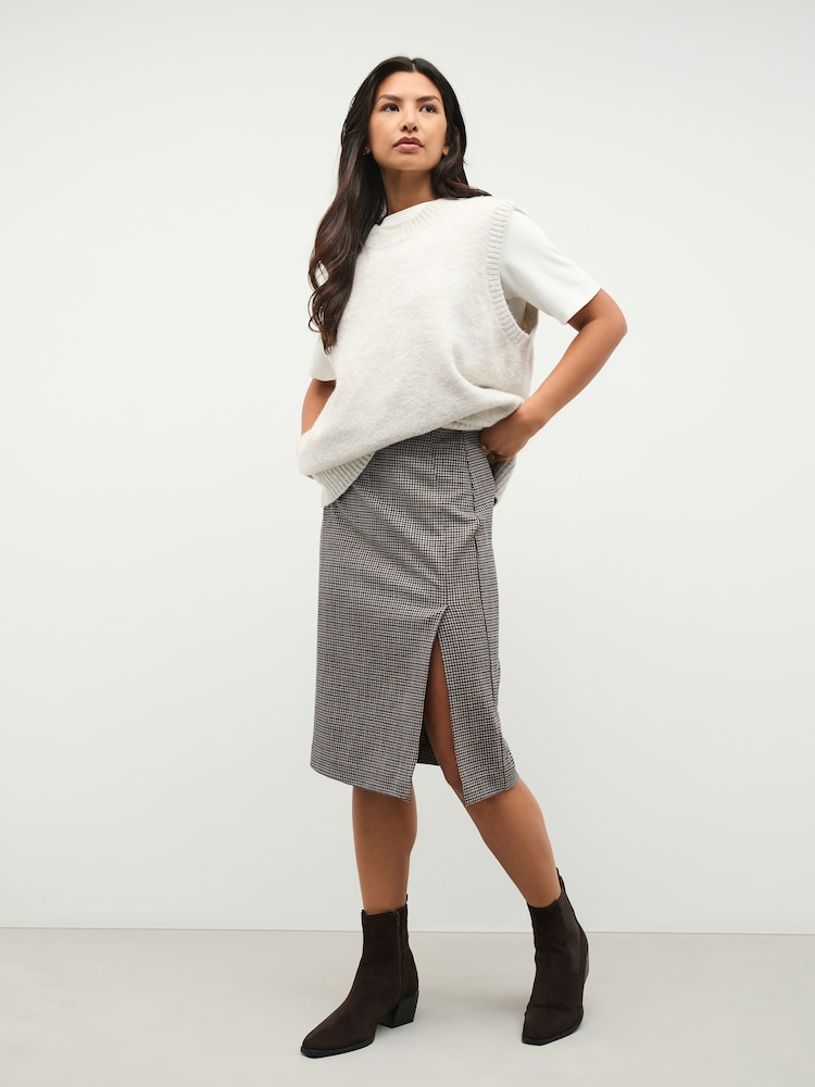 Brown Mini Check Pencil Skirt - Image 1 of 8 Brown Mini Check Pencil Skirt - Image 1 of 8