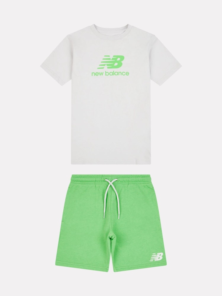 New Balance Green New Balance Boys Stacked Logo Tee & Shorts Set - Image 1 of 1