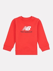 New Balance Red Kids 100% Cotton French Terry Stacked Logo Crew Sweat Top - Image 1 of 3