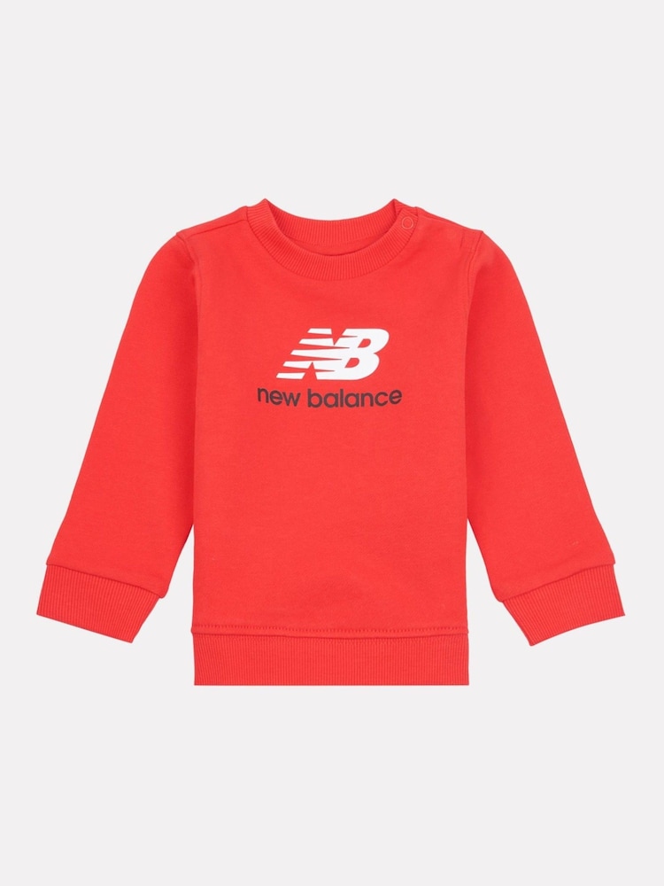 New Balance Red Kids 100% Cotton French Terry Stacked Logo Crew Sweat Top - Image 1 of 3