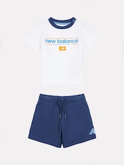 New Balance Off White Kids Jersey Ringer T-Shirt & Shorts Set - Image 1 of 4
