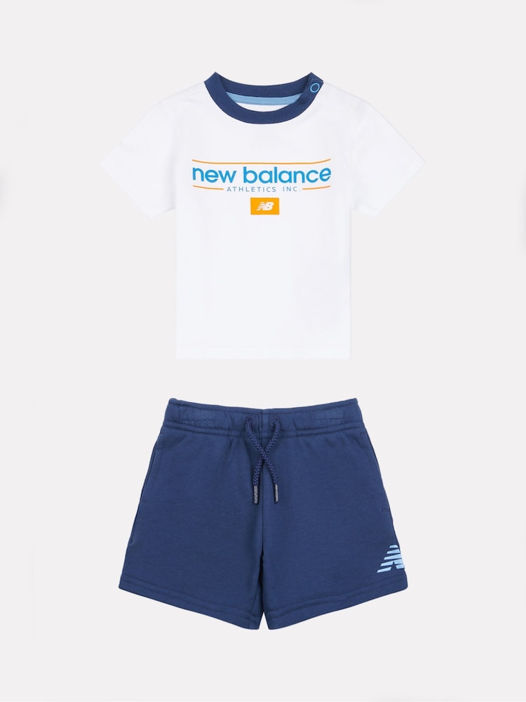 New Balance Off White Kids Jersey Ringer T-Shirt & Shorts Set - Image 1 of 4