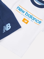 New Balance Off White Kids Jersey Ringer T-Shirt & Shorts Set - Image 3 of 4
