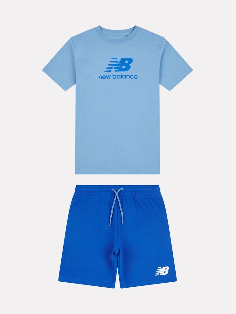 New Balance Blue New Balance Boys Stacked Logo Tee & Shorts Set - Image 1 of 1
