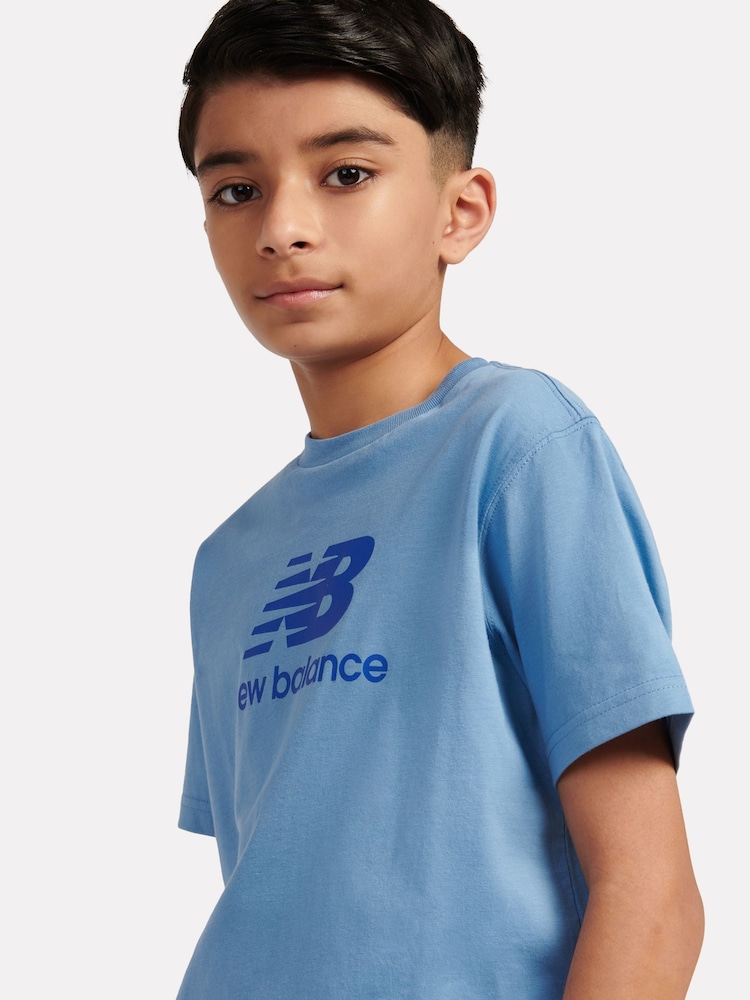 New Balance Blue Kids Stacked Logo T-Shirt and Shorts Set - Image 4 of 10