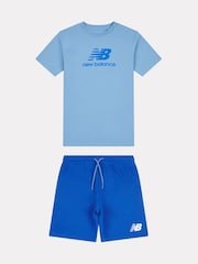 New Balance Blue Kids Stacked Logo T-Shirt and Shorts Set - Image 6 of 10