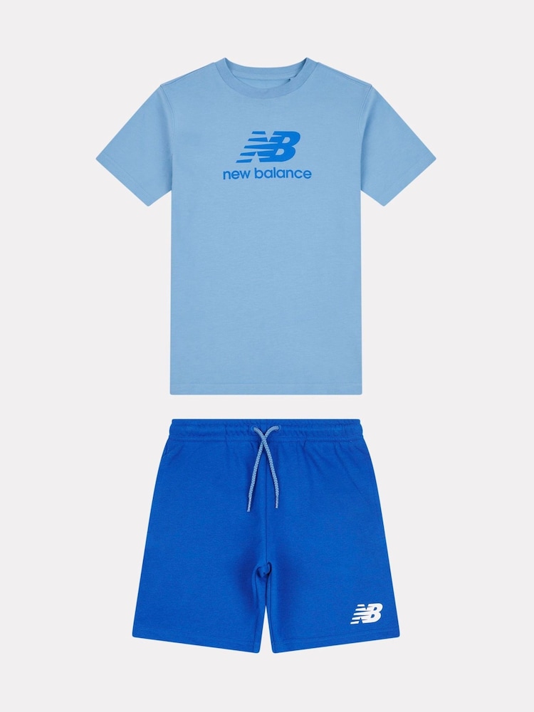 New Balance Blue Kids Stacked Logo T-Shirt and Shorts Set - Image 6 of 10