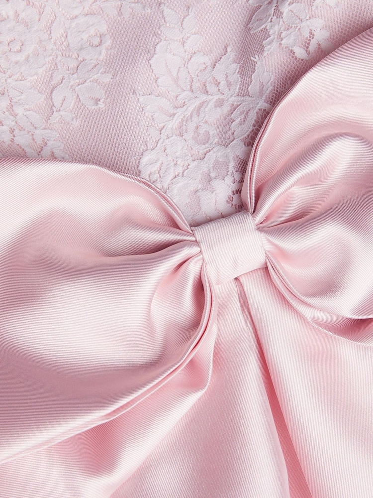 Monsoon Pink Juniper Satin Lace Bow Bridesmaid Dress - Image 3 of 3 Monsoon Pink Juniper Satin Lace Bow Bridesmaid Dress - Image 3 of 3