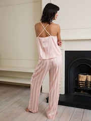Chelsea Peers Pink Satin Jacquard Stripe Cami Long Pyjamas Set - Image 2 of 5