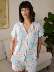 Chelsea Peers Blue Boho Stripe Zebra Print Short Pyjamas Set - Image 1 of 5