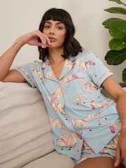 Chelsea Peers Blue Boho Stripe Zebra Print Short Pyjamas Set - Image 3 of 5